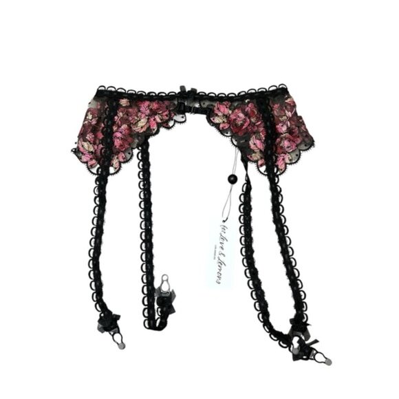 NWT FOR LOVE & LEMONS Juliet Floral Black/Pink Lace Garter Size XXS Lingerie - Picture 2 of 9